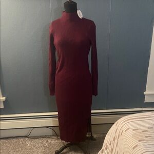 Chic Long Sleeve Burgundy Sweater Dress